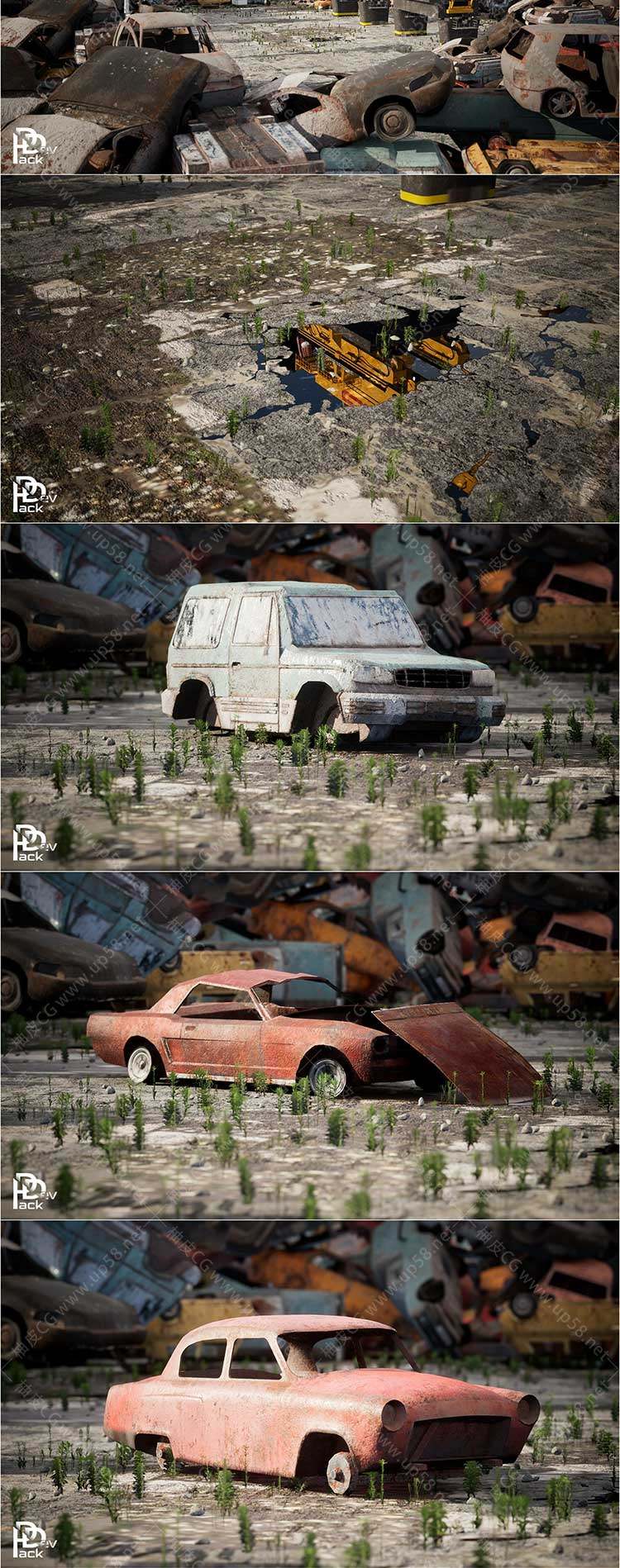 Unreal Engine废料废旧汽车回收站环境素材Junkyard Environment - 14 Assets