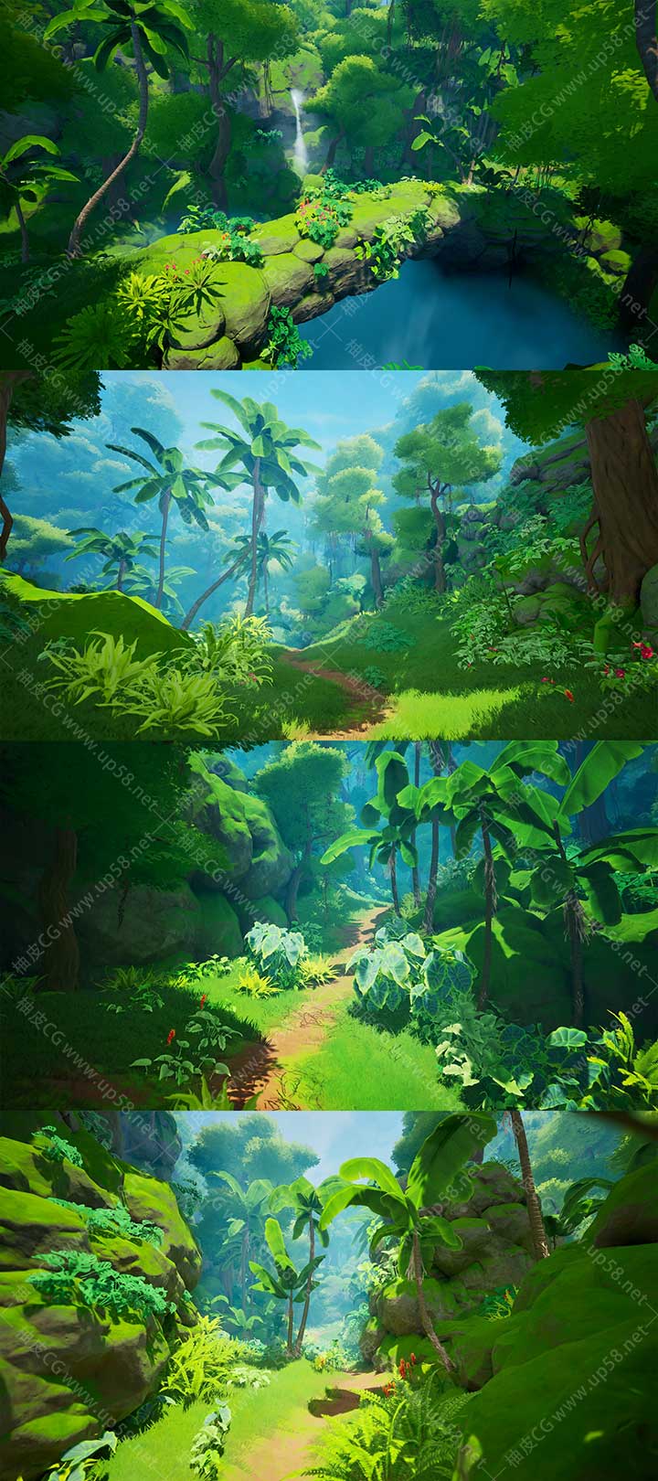 Unreal Engine大型开放世界游戏风格化丛林环境资产包Pure Nature Jungle v5.4