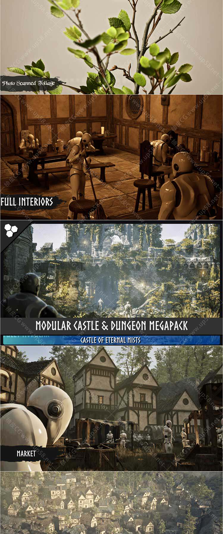 Unreal Engine中世纪城镇与码头模块化场景素材Modular Medieval Town, Docks