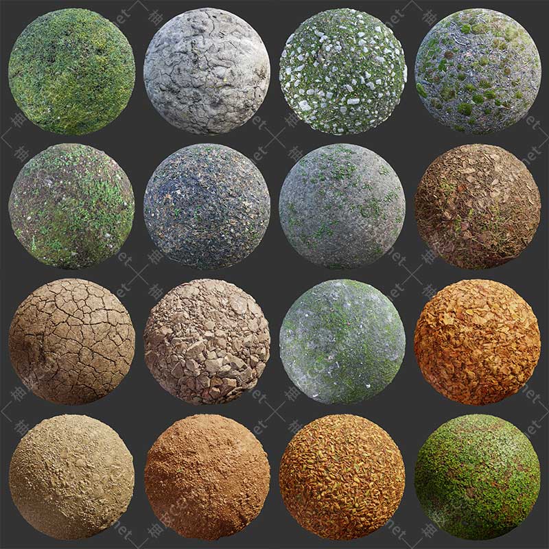3dmax C4D KeyShot Maya泥土草地石头地面4K高清PBR无缝贴图素材库