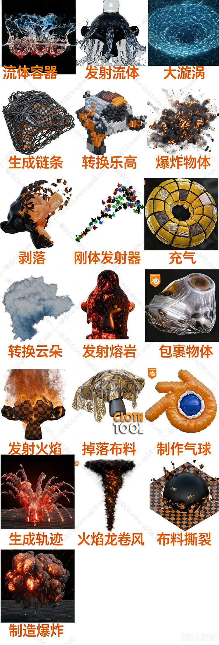 19类Blender流体布料刚体物理特效模拟预设库+中文字幕视频教程