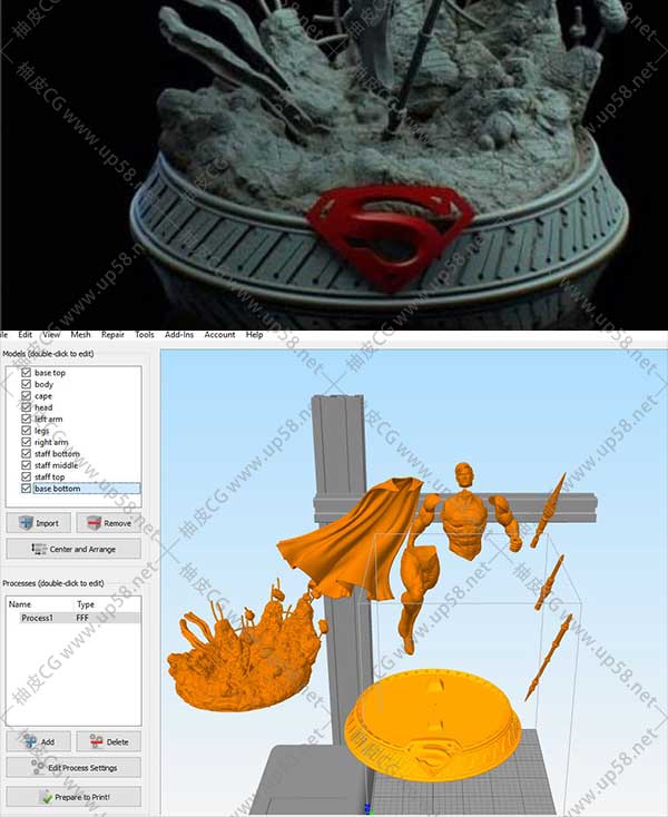 STL超人雕像精细3D打印模型素材