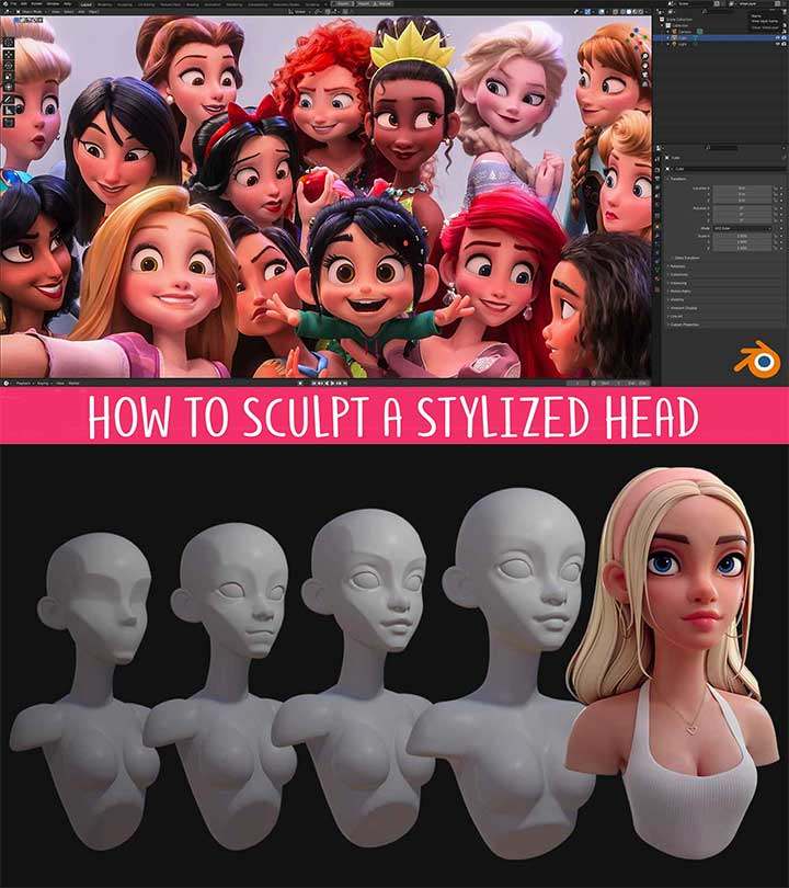 Blender数字雕刻风格化人类头部3D模型视频教程(中文字幕)