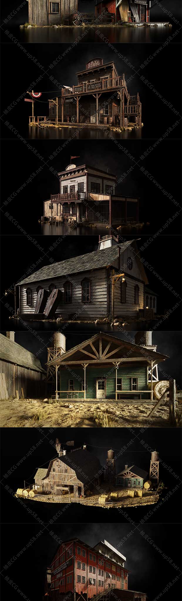 虚幻引擎Unreal Engine农场银行火车邮局商店素材UE资产