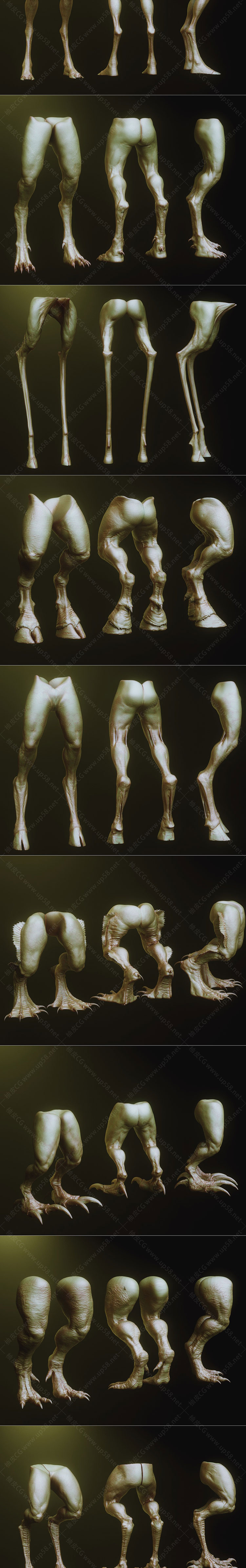 33款ZBrush游戏影视角色与生物多样腿部造型笔刷