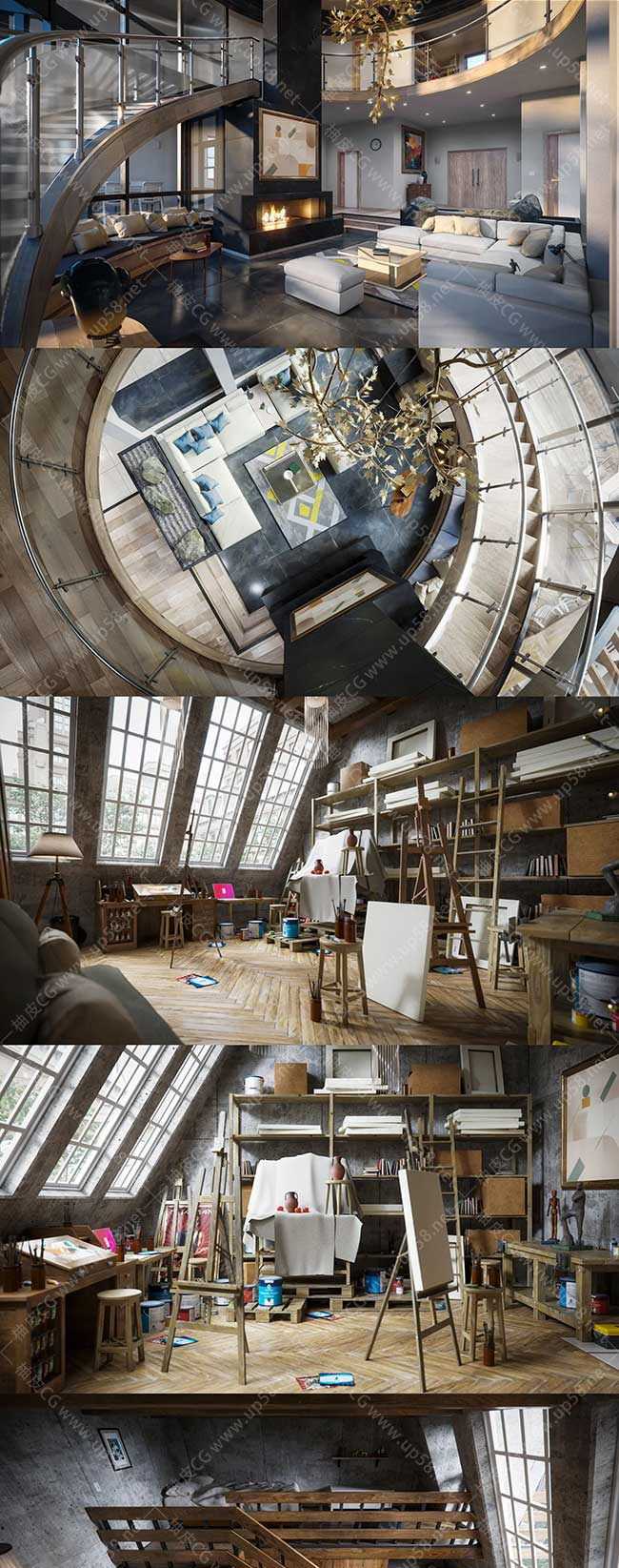Blender公寓阁楼工作室家具饰物室内装饰3D模型KitBash3D