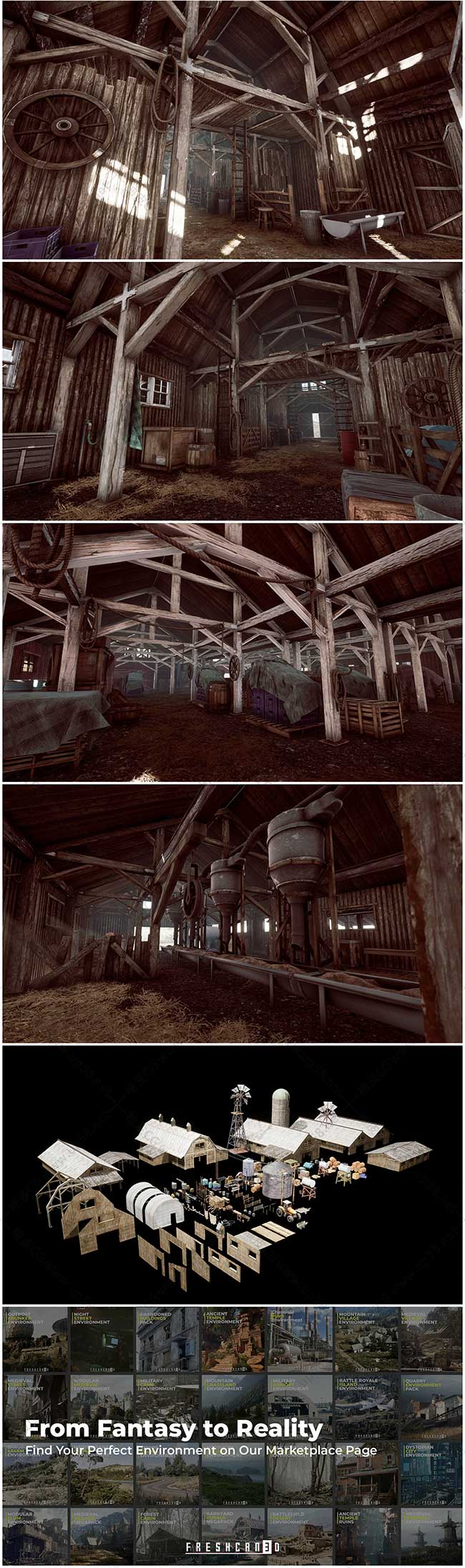 Unreal Engine农场谷仓道具环境素材包Barnyard Megapack