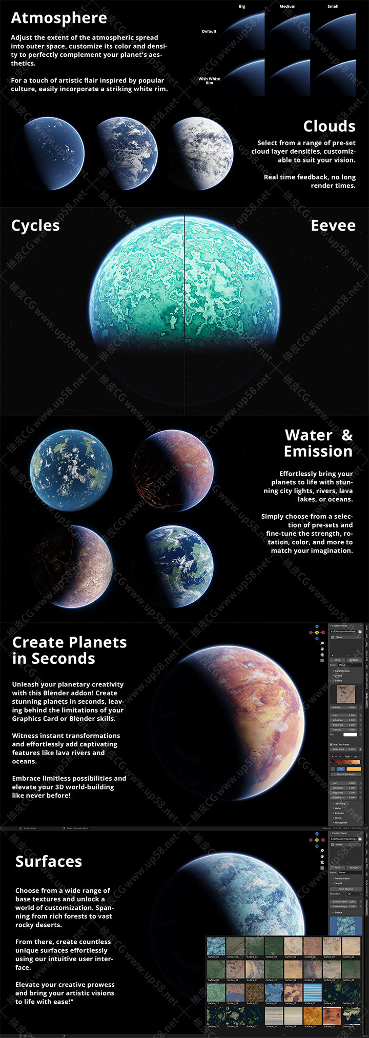 [中文汉化版]Blender史诗级星球生成器Custom Planet v1.0 Basic+中文字幕教程