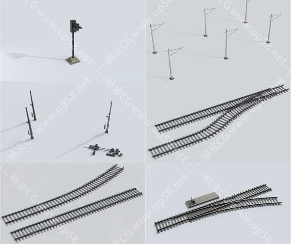 C4D / 3DSMAX / VRay火车铁道火车站台高品质3D模型