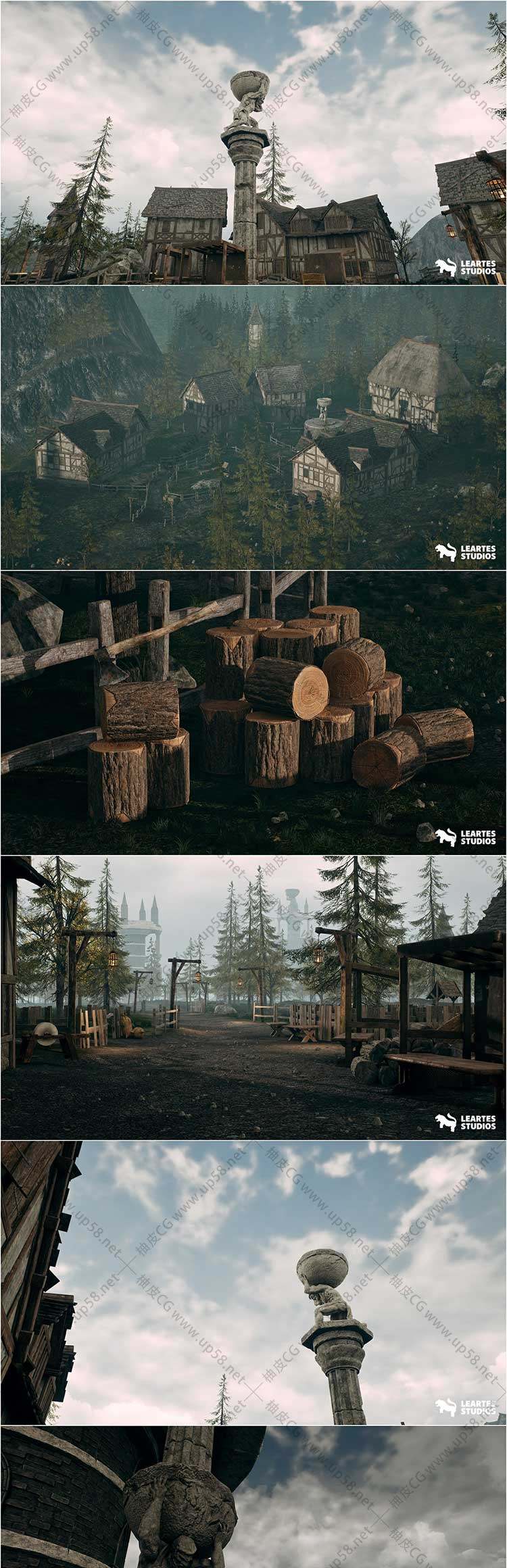 Unreal Engine游戏开发幻想神秘村庄环境3D资产包