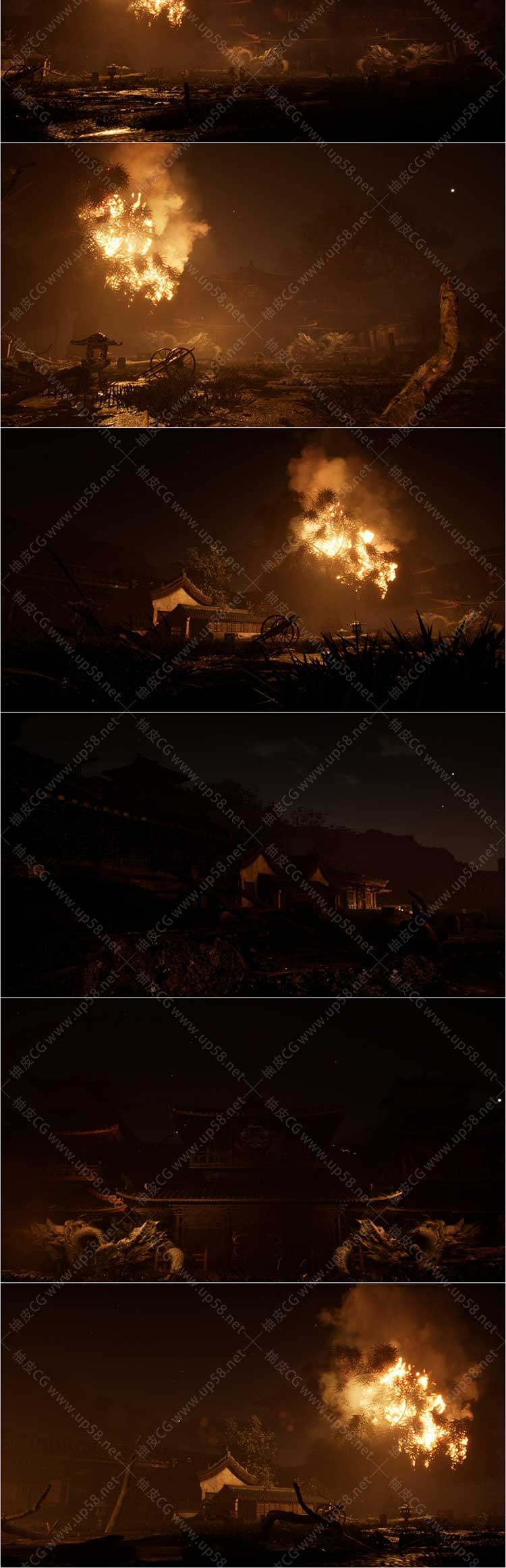 Unreal Engine亚洲风格火焰舞台主题竞技场环境ASIAN - Fire Stage Arena