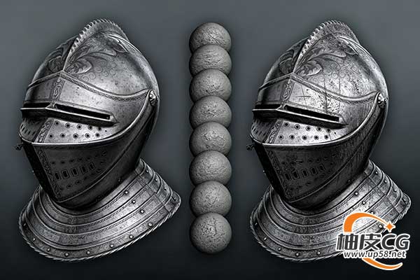 300种ZBrush金属锈迹划痕切割损伤瑕疵雕刻笔刷套件