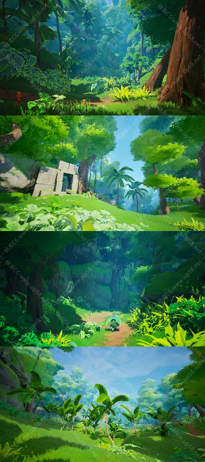 Unreal Engine大型开放世界游戏风格化丛林环境资产包Pure Nature Jungle v5.4
