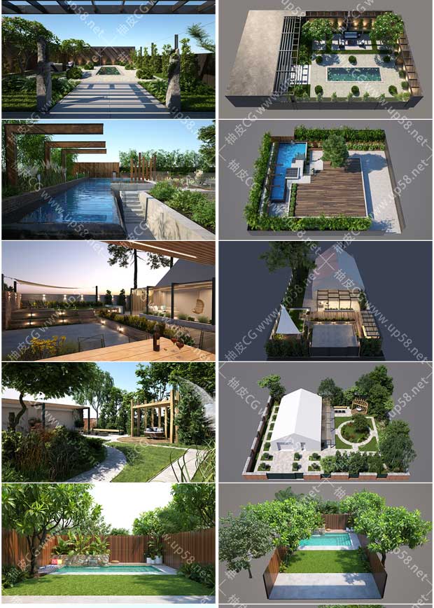 3DSMAX / VRay / Corona高品质建筑泳池树木草坪及配套设施3D模型