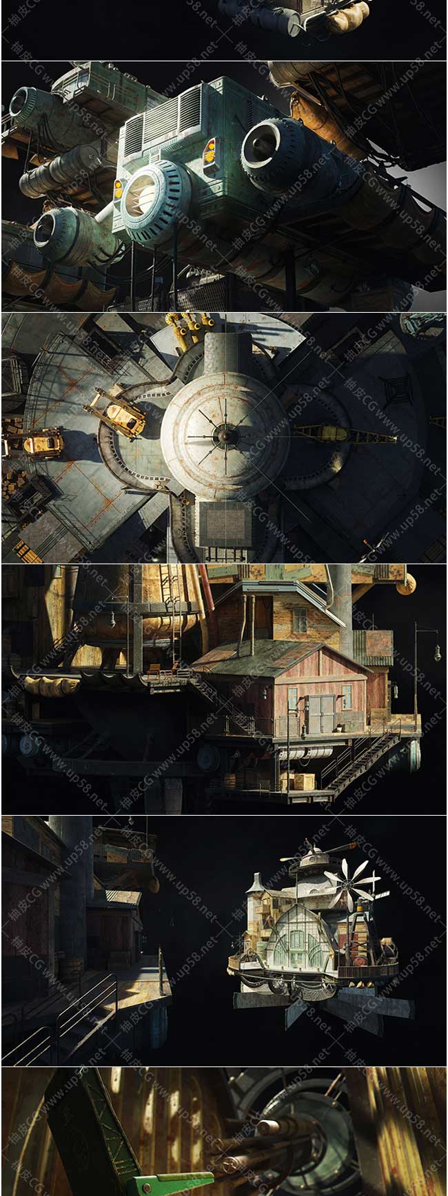 Blender游戏电影悬浮云端城市建筑3D模型资产套件