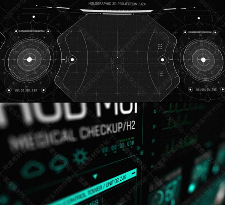 AE模板 科幻感军事GPS医疗地球技术HUD用户界面动态信息元素库