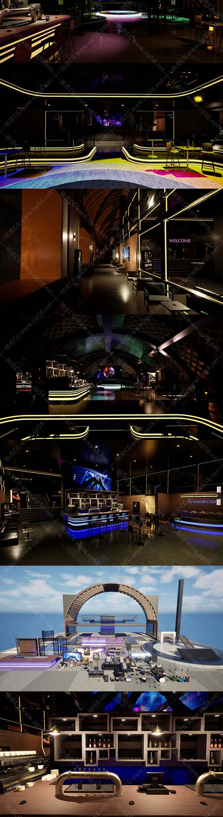 Unreal Engine游戏开发高质量音乐吧俱乐部模块化环境套件