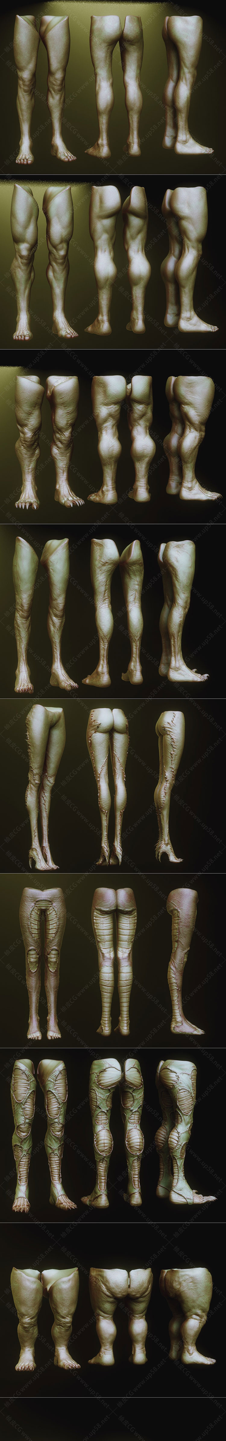 33款ZBrush游戏影视角色与生物多样腿部造型笔刷