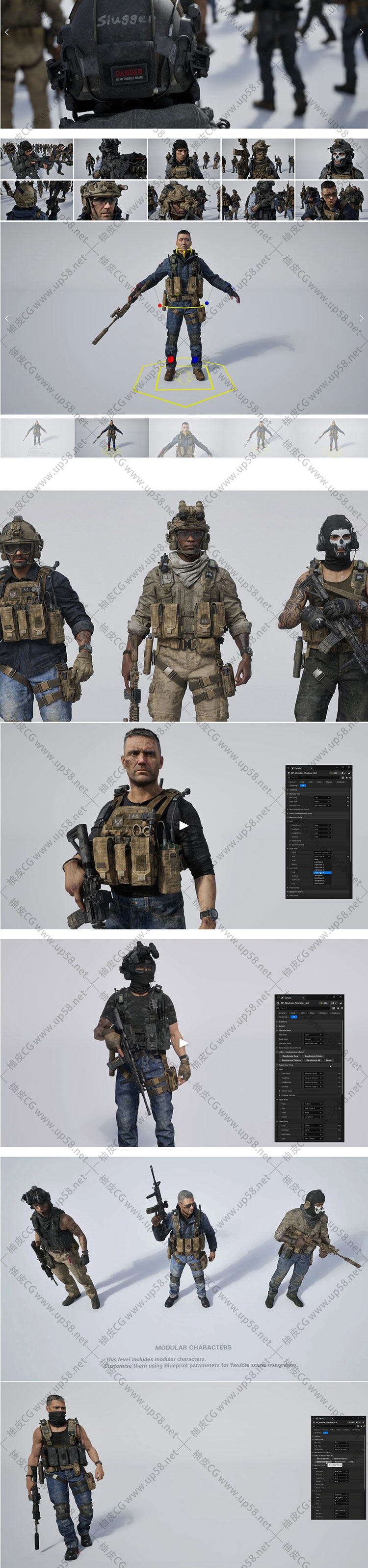 Blender | UE战斗单位战斗角色模块化设计与定制精细3D模型库