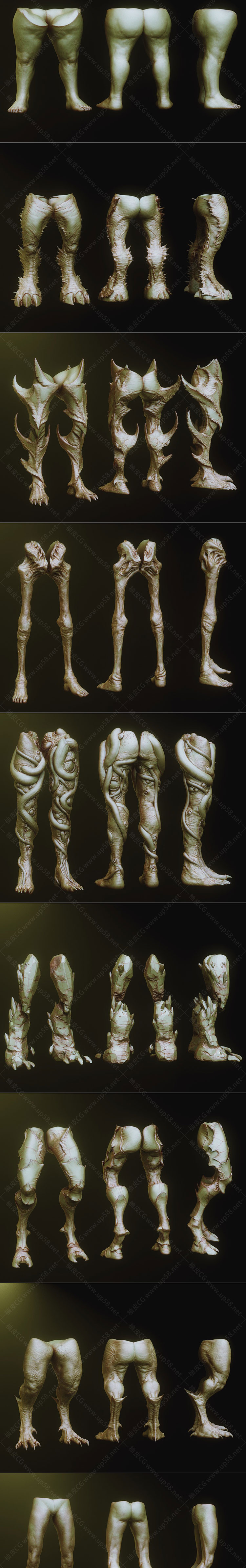33款ZBrush游戏影视角色与生物多样腿部造型笔刷