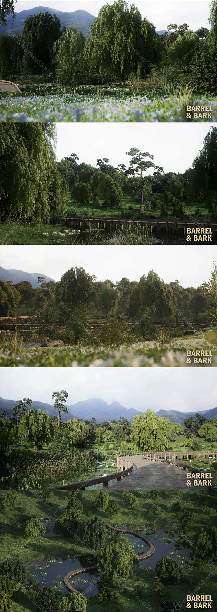 Unreal Engine植物湖面木栈柳湖生物群落环境Willow Lake Biome Environment