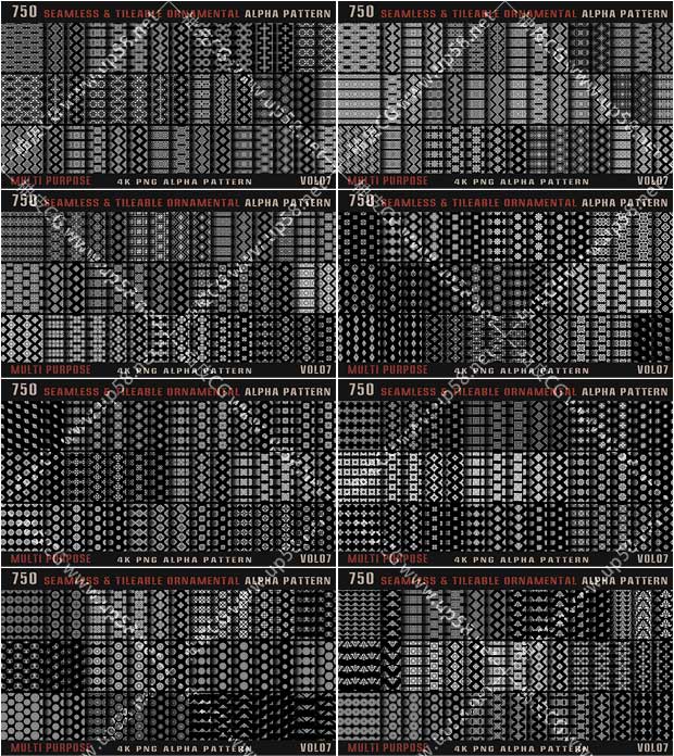 750组4K高清精美无缝平铺图案Alpha透明贴图合集