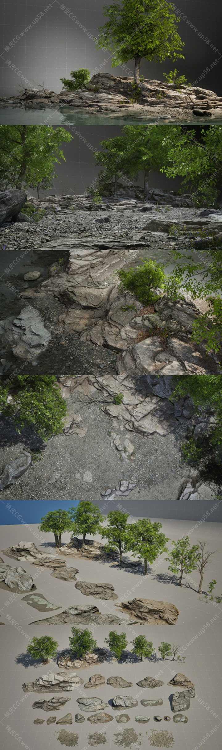 Unreal Engine写实带风动动画自然河岸森林岩石植被完整项目包