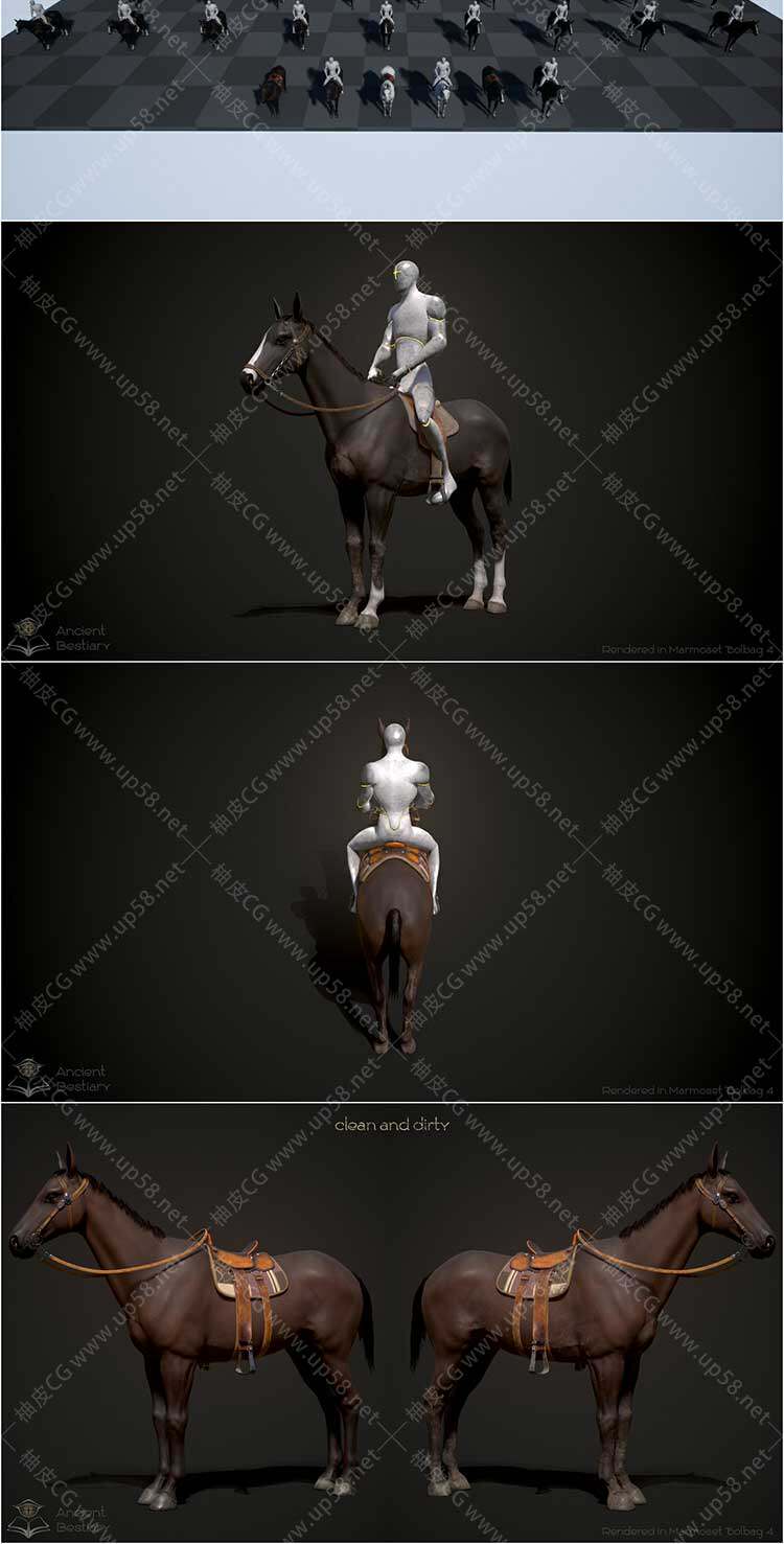 Unreal Engine高保真度多种颜色变体马模型UE素材+视频教程