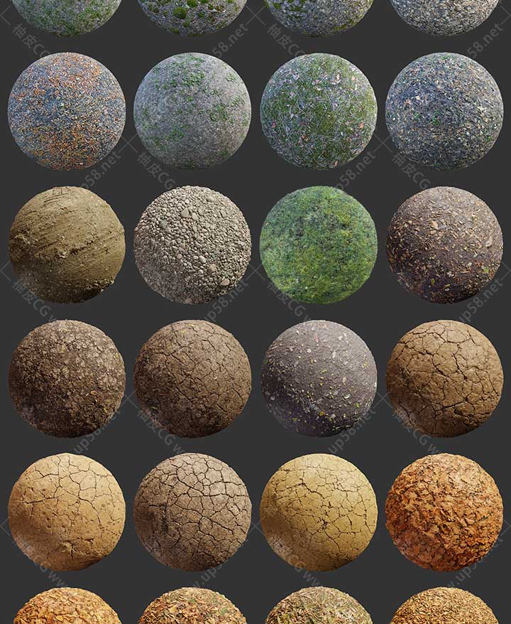3dmax C4D KeyShot Maya泥土草地石头地面4K高清PBR无缝贴图素材库