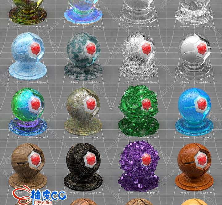 C4D红移Redshift金属皮革布料塑料陶瓷木地板大理石材质球素材库