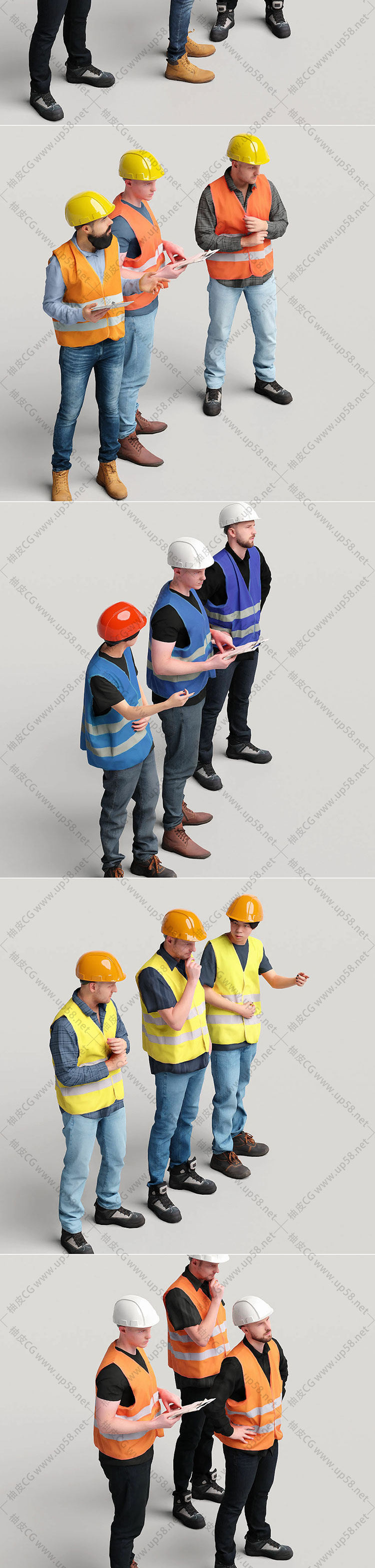 Blender/C4D/3DSMAX/建筑工厂场景设计专用工人建设者3D模型