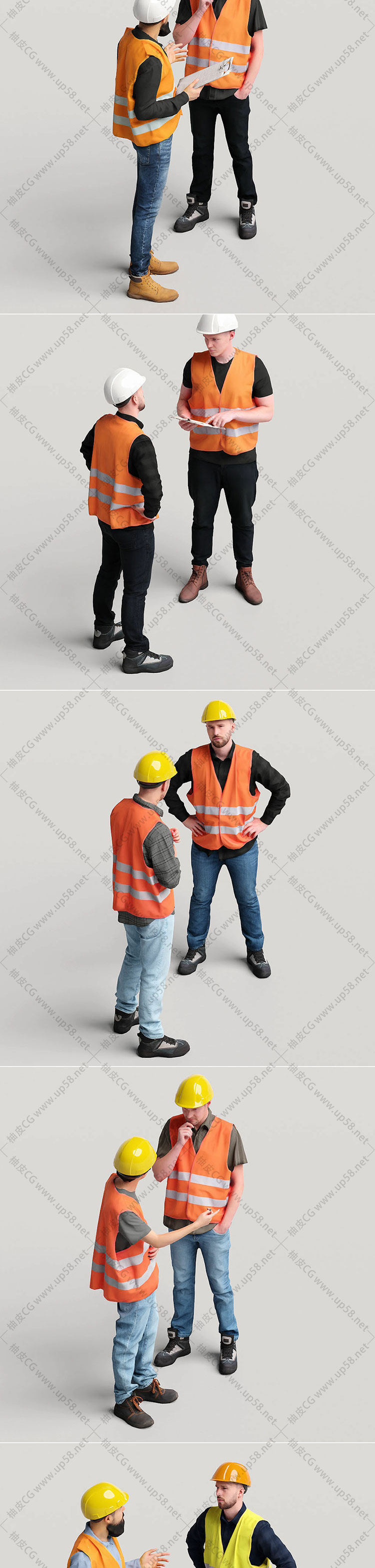 Blender/C4D/3DSMAX/建筑工厂场景设计专用工人建设者3D模型