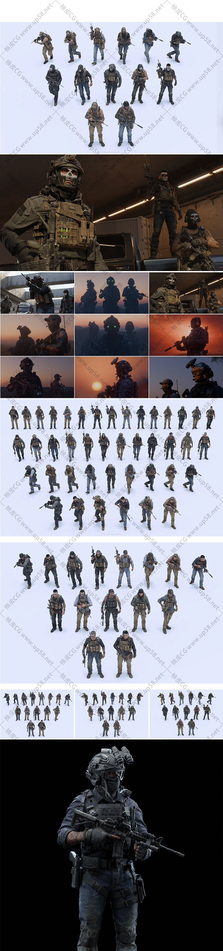 Blender | UE战斗单位战斗角色模块化设计与定制精细3D模型库