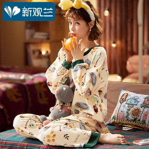 春秋全纯棉宽松长袖2件家居服套装