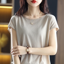 Tide card 2022 summer new curbside round collar short sleeve T-shirt female undershirt outside wearing blouse fashion Compassionate Foreign Air Thin