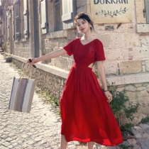 European station dress women 2021 summer new hipster backless careful machine long dress very fairy beach dress