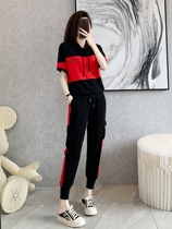 Tide Card 2022 Summer New Fashion Casual Sports Suit Women Foreign Air Hyphens Clothing Bouquet Leggings Pants Running Two Pieces