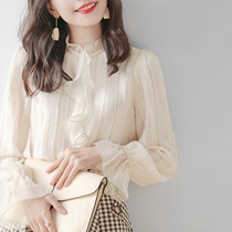 Tide Card Spring Autumn New Lace Snowspinning Jersey Woman Foreign Air Design Sensation Small lotus leaf side temperament slats bottom long sleeve blouses