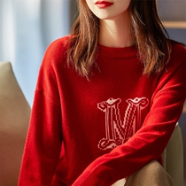 European Station 2021 autumn knitwear womens round neck cashmere sweater loose thin red Foreign style bottoming sweater wear