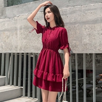 European station 2021 summer new dress female super fairy Moren line Joker waist small man short sleeve cake skirt