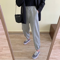 Tide Card Grey Sports Pants Women Summer Thin loose 100 lap high waist conspicuts slim bunches 90% casual pants