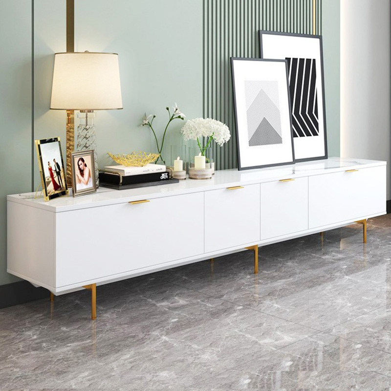 Light Extravagant TV Cabinet Tea Table Combo Small Family Modern Minima Living Room White Nordic Rock Board High Narrow TV Cabinet