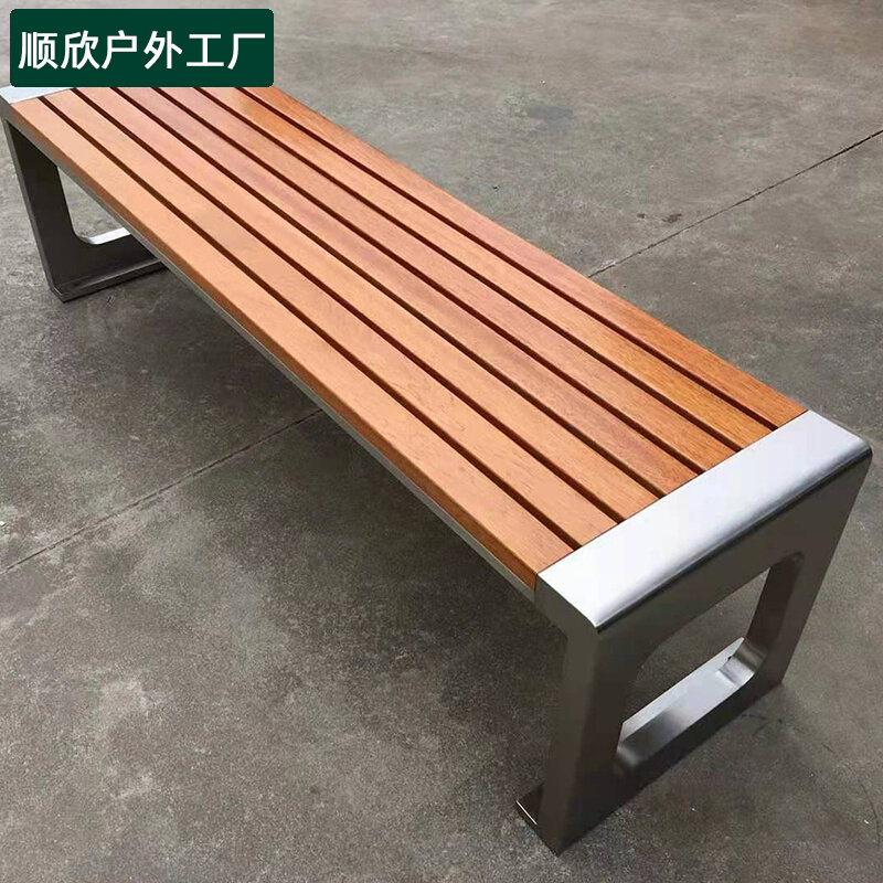 Outdoor solid wood benches Stainless Steel Park Chair Community Seats Outdoor Chairs plastic wood Haitang wood Pineapple Lattice Bench