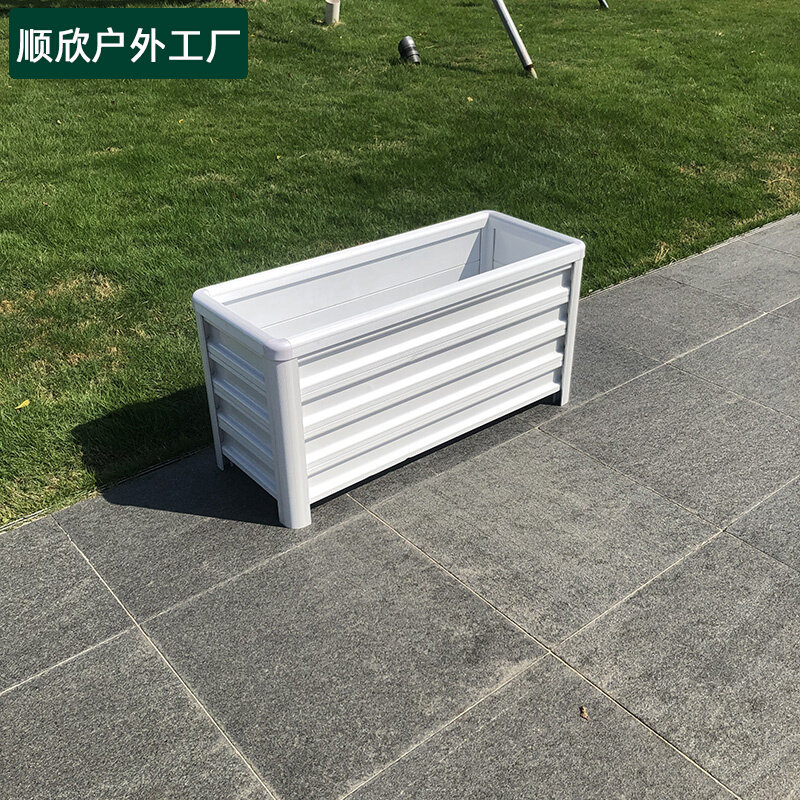 Imitation wood grain aluminum alloy flower case outdoor rectangular road park isolated anti-corrosive flower groove outdoor balcony planting box