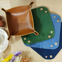 Nordic ins light luxury double-sided leather solid color desktop storage tray key small storage tray cosmetics jewelry box