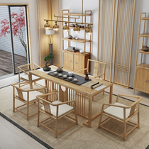  Solid wood tea table and chair combination New Chinese Zen tea room Tea art Kung Fu tea table Reception room reception negotiation table and chair