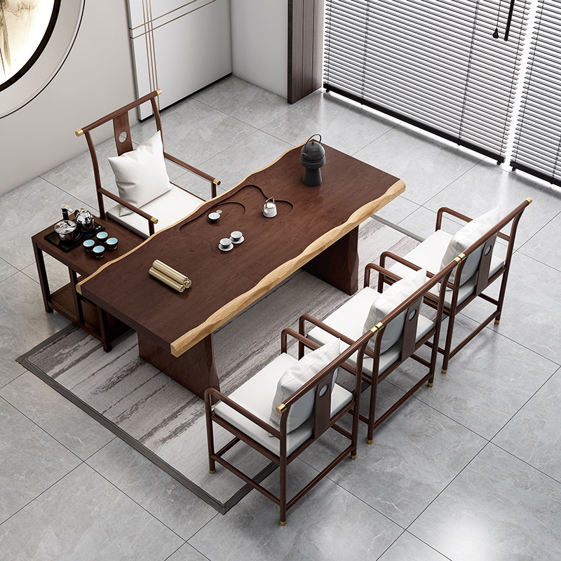 New Chinese solid wood tea table and chair combination Zen tea table Kung Fu tea table Office reception room negotiation reception table and chair