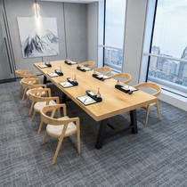Nordic style modern simple solid wood coffee shop large board table office meeting negotiation training 6-10 people table and chair combination