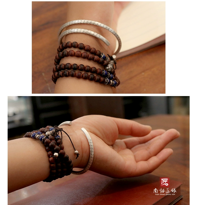 Nanxu Craftsman Bạc Solid Silver 999 Prajna Hearts Sterling Silver Bracelet Đóng cửa Vintage Matte Heart Bạc Bracelet vòng tay vàng