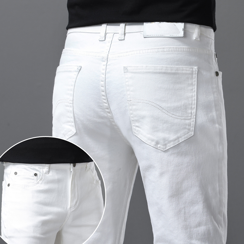2026 Summer Thin Denim Jeans for Men, White Stretch High-End Brand Business Casual Men's Loose Straight Pants